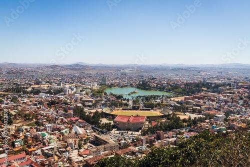 Aerial View of Antananarivo and Lake Anosy in Madagascar photo