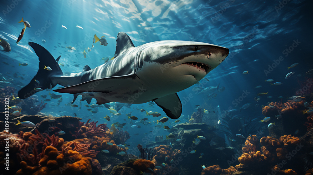 Obraz premium sharks under water.,. 