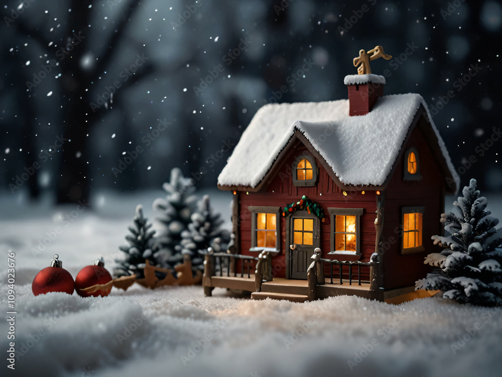 Naklejka premium A serene Christmas background with twinkling lights and festive cheer.