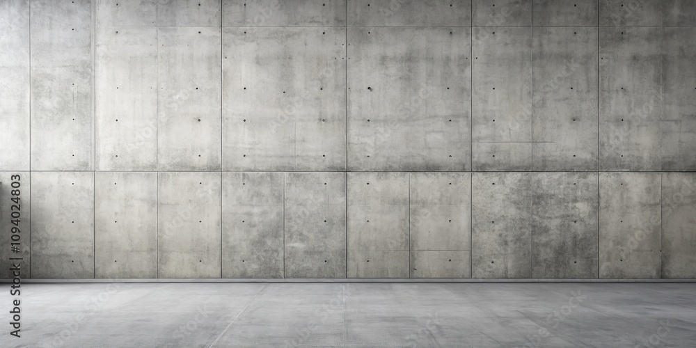 Empty room with a large, textured concrete wall and a smooth floor Empty room with a large, textured concrete wall and a smooth floor