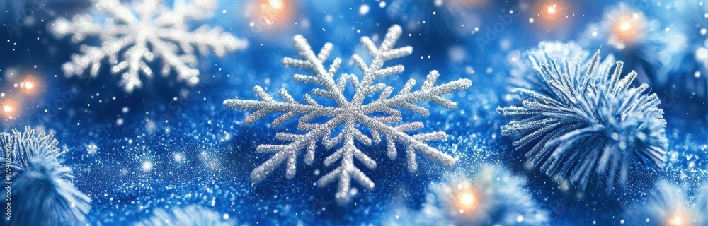 Delicate Snowflakes and Winter Pine Cones on a Sparkling Blue Background Creating a Festive Atmosphere for Holiday Seasons and Winter Celebrations Delicate Snowflakes and Winter Pine Cones on a Sparkling Blue Background Creating a Festive Atmosphere for Holiday Seasons and Winter Celebrations