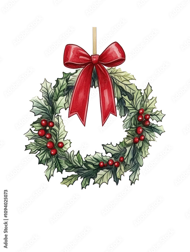 Festive Holiday Wreath with Red Bow and Berries Festive Holiday Wreath with Red Bow and Berries