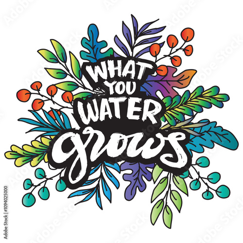 What you water grows.Inspirational quote. Hand lettering. Vector illustration. photo