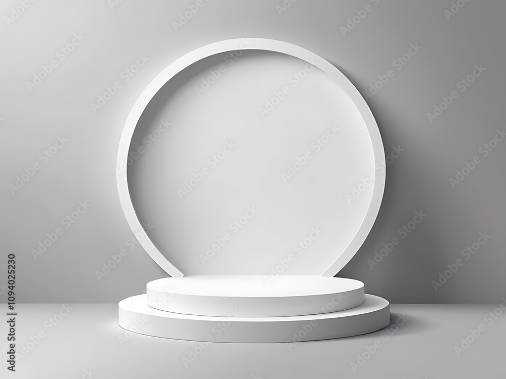 Abstract white 3D room with realistic white cylinder pedestal podium set and palm leaf shadow Abstract white 3D room with realistic white cylinder pedestal podium set and palm leaf shadow