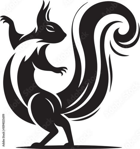A squirrel dancing gracefully with its tail like a ribbon silhouette vector
