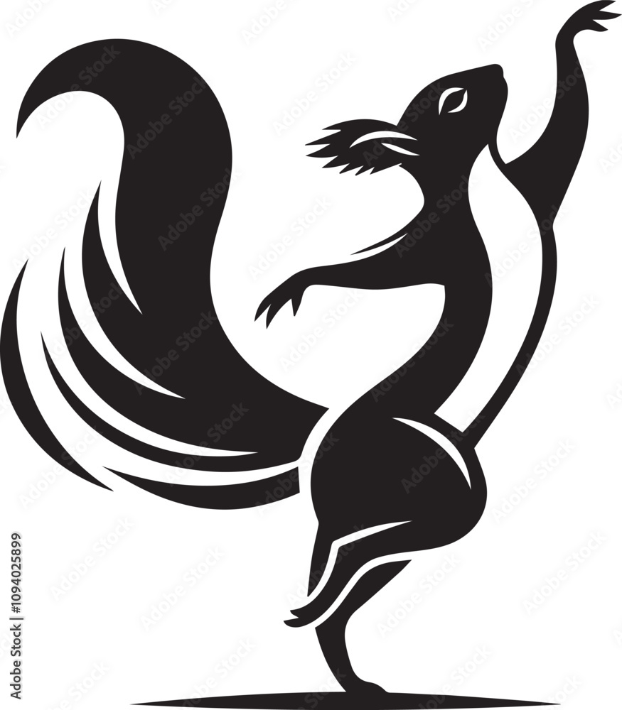 Fototapeta premium A squirrel dancing gracefully with its tail like a ribbon silhouette vector