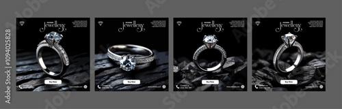 instagram jewelry store social media template jewellery rings slider carousel poster banner shop diamond luxury promotion dark blue diamond vector logo background color minimal design square size