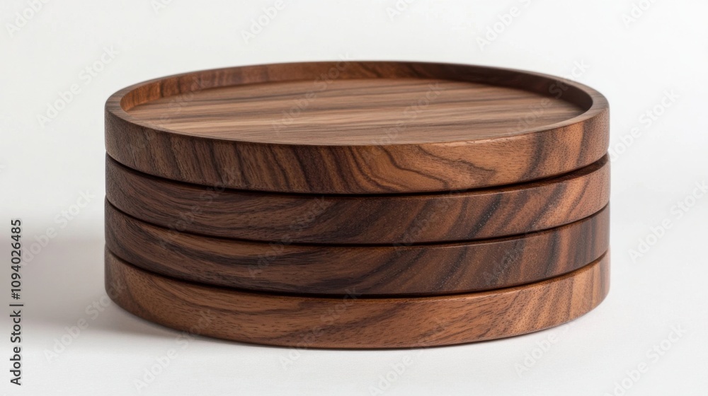 Round Wooden Coasters on a Light Background Round Wooden Coasters on a Light Background