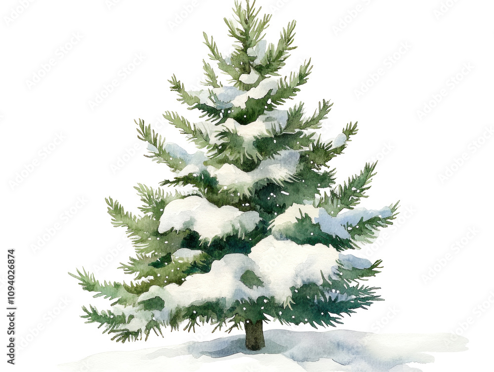 Obraz premium Snow-Covered Evergreen Tree in Winter Scene