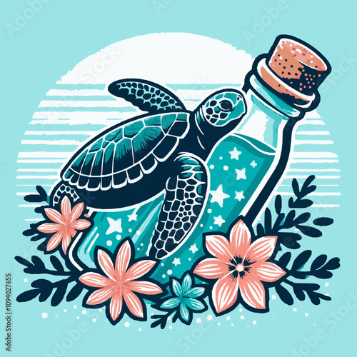 Sea Turtle svg, Turtle on Bottle svg, Turtle svg file, Flower Turtle svg, Ocean Animal svg