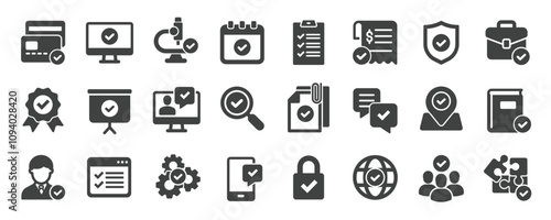 Checkmark solid icons collection. Containing approve, done, choice, option etc icons. For website marketing design, logo, app, template, ui, etc. Vector illustration.