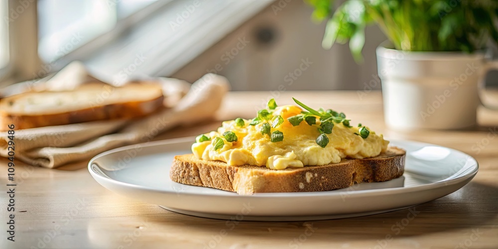 Scrumptious Scrambled Eggs on Toasted Bread with Fresh Herbs for a Delightful Breakfast Scrumptious Scrambled Eggs on Toasted Bread with Fresh Herbs for a Delightful Breakfast