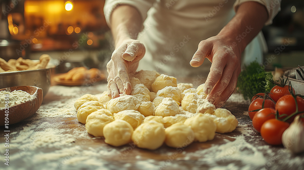 chef baking pastries in a warm kitchen, flour on hands, ingredients on the table, inviting and aromatic chef baking pastries in a warm kitchen, flour on hands, ingredients on the table, inviting and aromatic