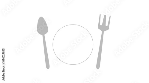 animated a spoon and fork between white plates