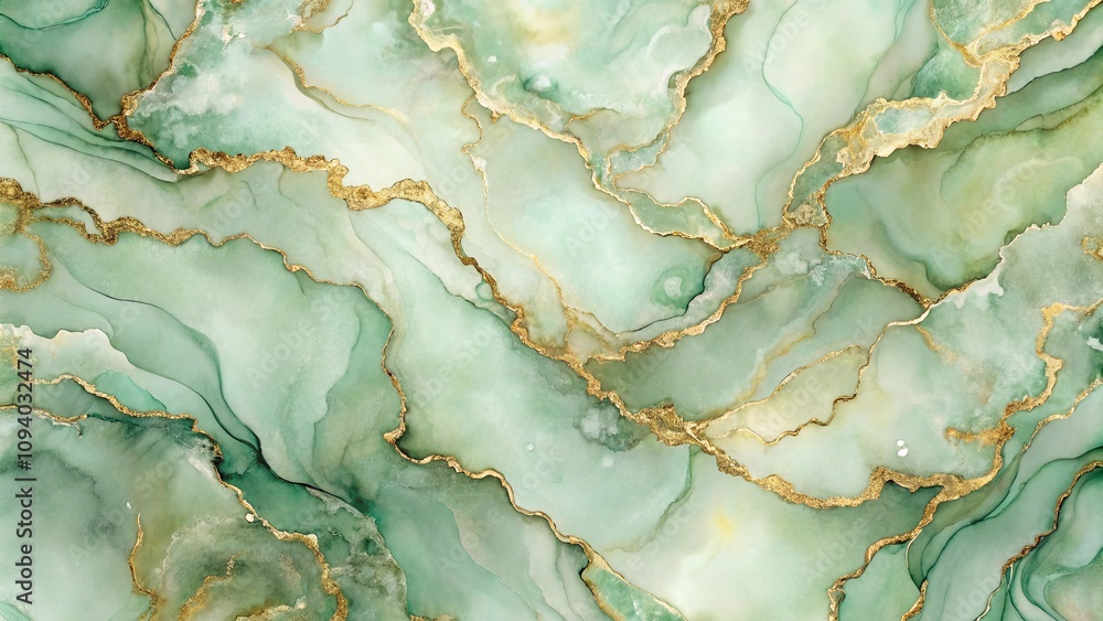 Obraz premium Abstract Green and Gold Marble Texture Elegant Swirls and Veins for Design Projects
