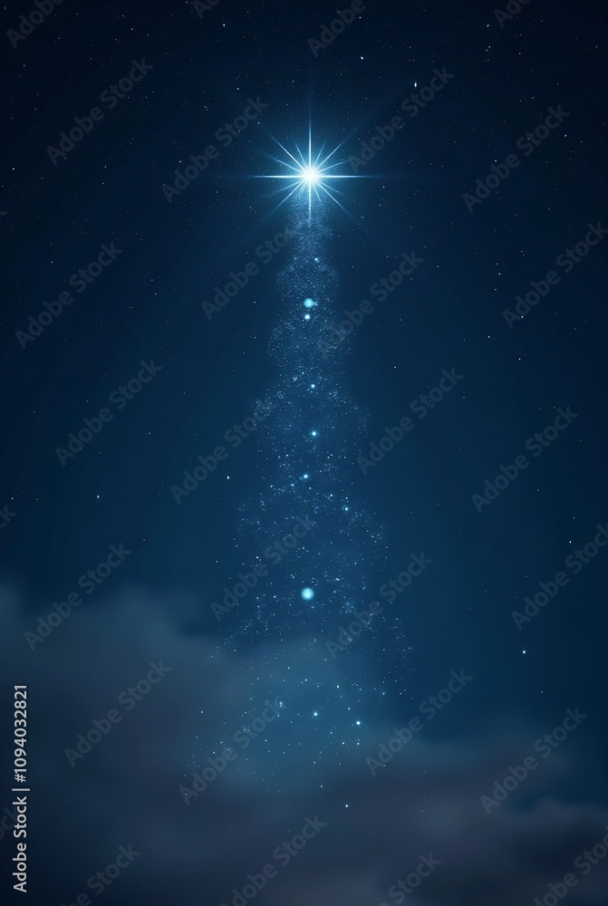 Fototapeta premium Bright shining Star of Bethlehem on dark blue starry night sky. Star of Jesus, Christmas Star. Nativity of Jesus Christ, birth of Jesus, Christmas Eve. Christian religion concept