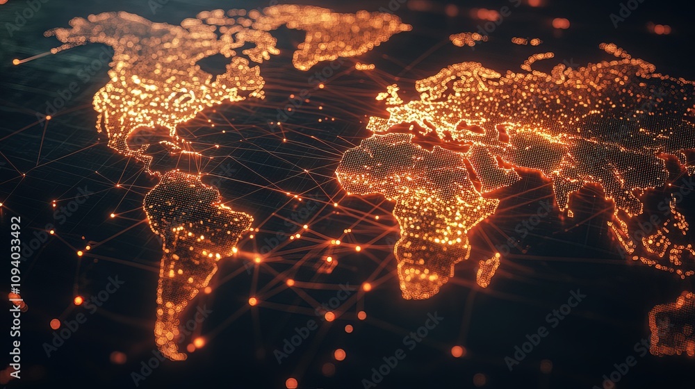 Glowing world map with network connections. Glowing world map with network connections.