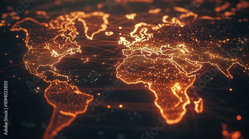 Fototapeta Naklejka Na Ścianę i Meble -  Glowing world map with network connections.