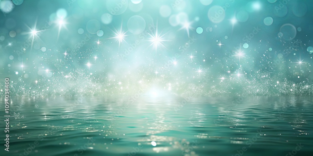 Celestial Waters An Enchanting Teal Seascape with Sparkling Stars and Shimmering Lights Reflecting on the Surface Celestial Waters An Enchanting Teal Seascape with Sparkling Stars and Shimmering Lights Reflecting on the Surface