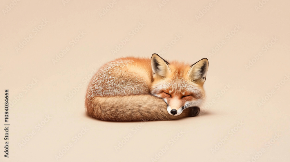 Obraz premium Fox Snoozing: A red fox curled up in a peaceful slumber, its soft fur and delicate features creating a captivating image of tranquility.