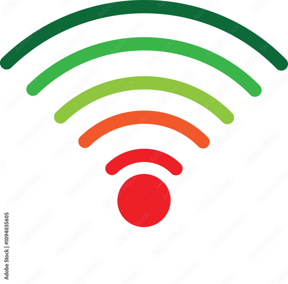 A gradient Wi-Fi icon with green, orange, and red arcs symbolizing signal strength.