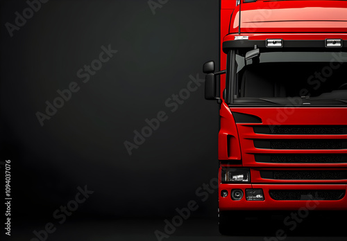 Red modern truck on a dark background. copy spcae photo