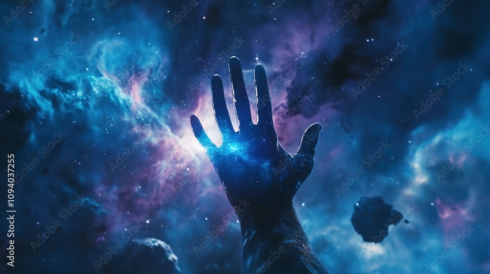 Hand reaching for vibrant nebula in space. Hand reaching for vibrant nebula in space.