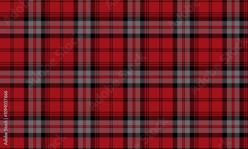 Plaid fabric pattern, red, black, gray, cross lines seamless pattern for textiles, and for designing everyday clothes skirts or decorative fabrics. Vector illustration.