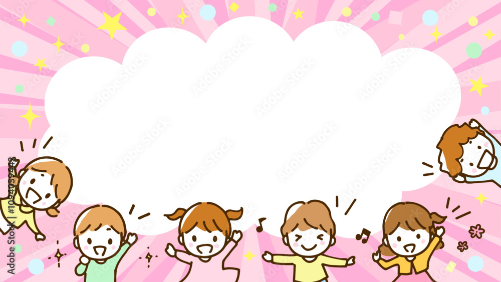 A frame illustration of a small child laughing merrily. A frame illustration of a small child laughing merrily.