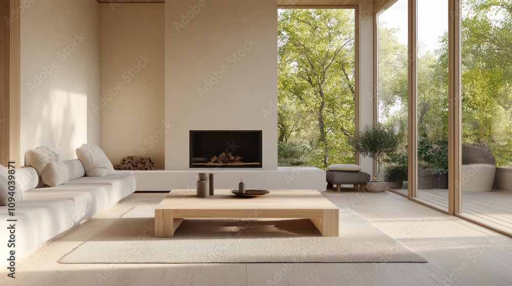 Modern living room interior with a wooden coffee table Modern living room interior with a wooden coffee table