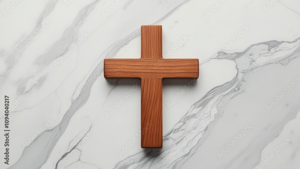 Wooden cross on marble background. Reminder of Jesus sacrifice and Christ resurrection. Easter passover. Palm sunday, Good friday concept. Christianity symbol and faith, ai Wooden cross on marble background. Reminder of Jesus sacrifice and Christ resurrection. Easter passover. Palm sunday, Good friday concept. Christianity symbol and faith, ai