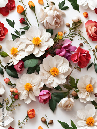 A vibrant bouquet of flowers beautifully arranged on a white background.