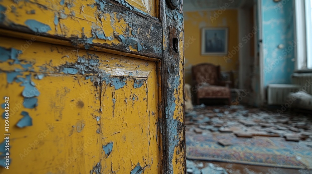 Naklejka premium Abandoned Room with Peeling Paint