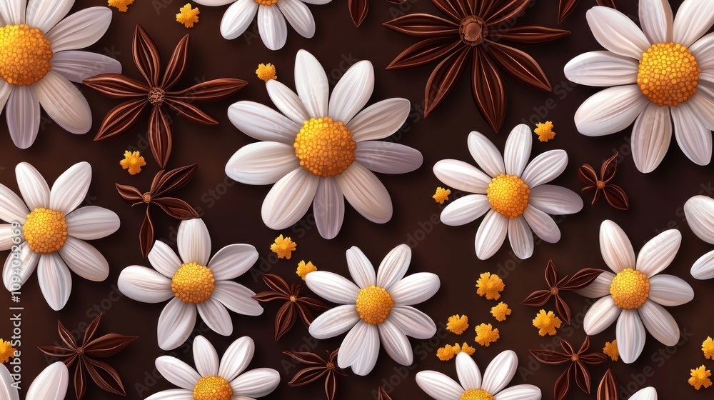 A vibrant arrangement of flowers and spices on a dark background, showcasing nature's beauty. A vibrant arrangement of flowers and spices on a dark background, showcasing nature's beauty.