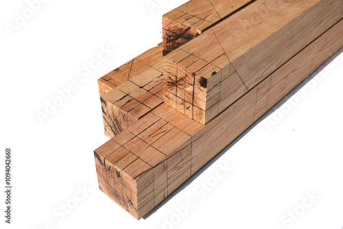 Long strips of wood were cut and painted with black lines