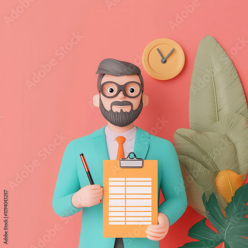 Employee onboarding process, digital checklist, 3D illustration