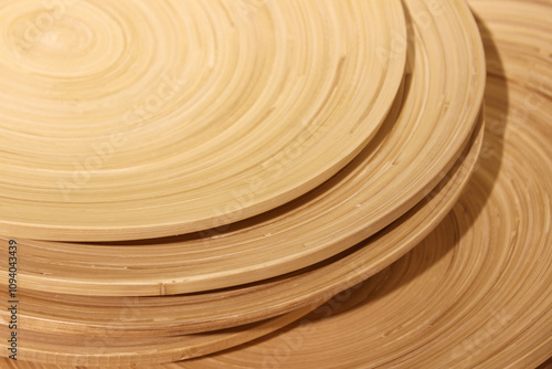 Dishs made of bamboo are placed one after the other