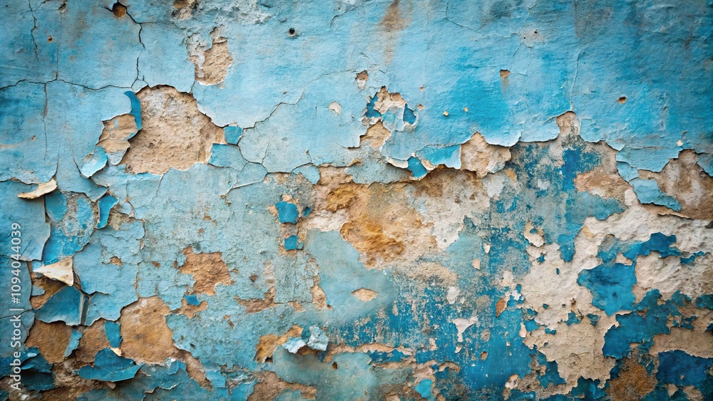 Textured Wall with Flaking Blue Paint and Underlying Plaster Textured Wall with Flaking Blue Paint and Underlying Plaster