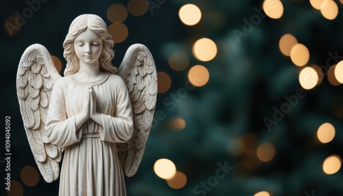 Serene angel statue holiday decor indoor setting warm atmosphere spirituality