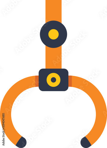 Orange and blue robotic arm holding something with claws open wide
