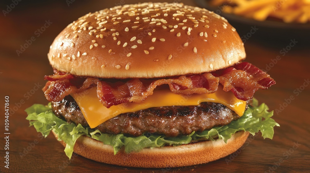 Gourmet Hamburger with Crispy Bacon and Fresh Lettuce Gourmet Hamburger with Crispy Bacon and Fresh Lettuce