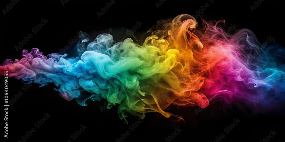 Abstract Colorful Smoke Swirls on Black Background, Ideal for Design Projects Abstract Colorful Smoke Swirls on Black Background, Ideal for Design Projects