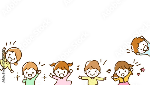 Frame illustration of a little boy and girl smiling happily..