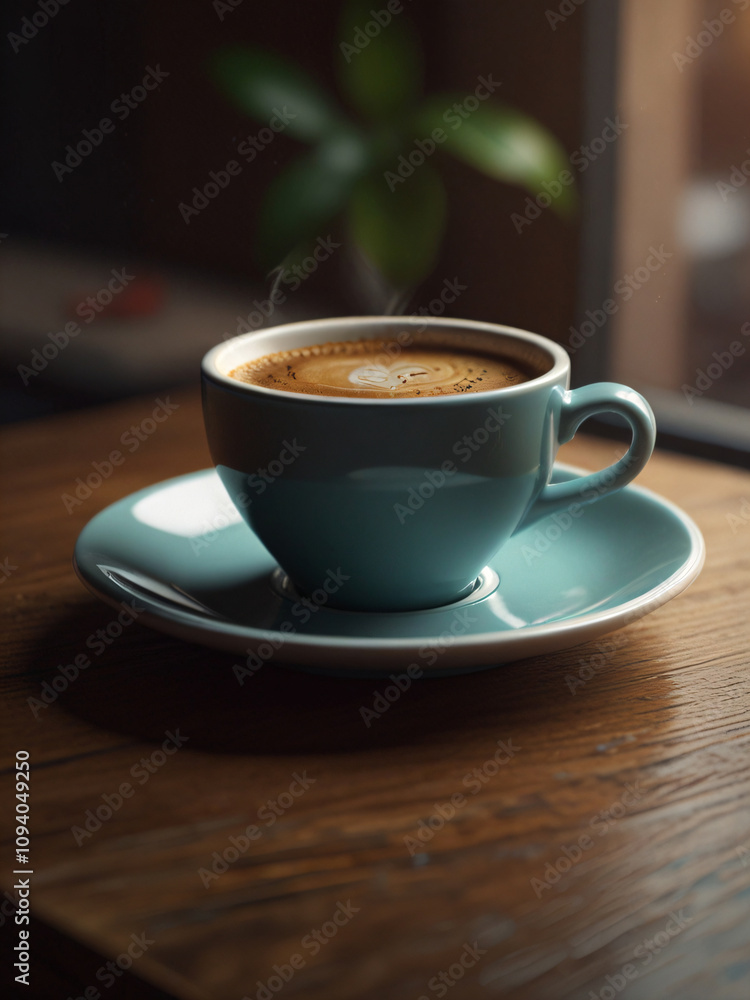 A cup of coffee adds warmth to the cozy room. A cup of coffee adds warmth to the cozy room.