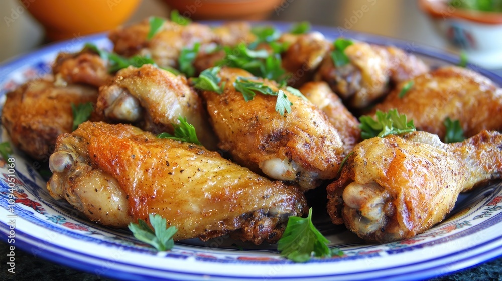 Crispy Fried Chicken Wings on a Decorative Plate Crispy Fried Chicken Wings on a Decorative Plate