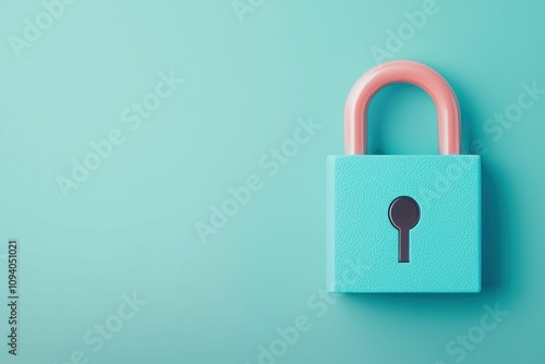 anti tracking protection concept, A minimalist, turquoise padlock with a pink shackle, symbolizing security and protection against unauthorized access.