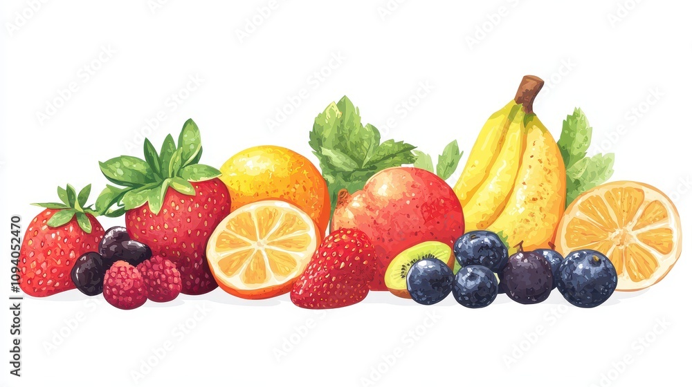 Vibrant Arrangement of Fresh Fruits and Berries Vibrant Arrangement of Fresh Fruits and Berries