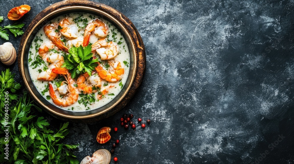 Flavorful Seafood Stew with Shrimp in a Rustic Pan Flavorful Seafood Stew with Shrimp in a Rustic Pan