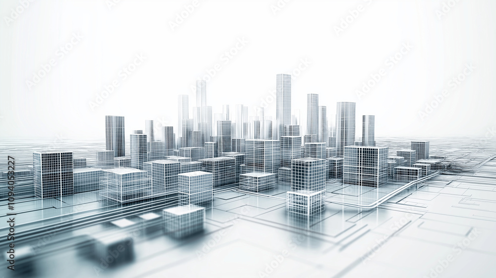 Low-Polygon Business District in a High-Contrast Wireframe Design Low-Polygon Business District in a High-Contrast Wireframe Design
