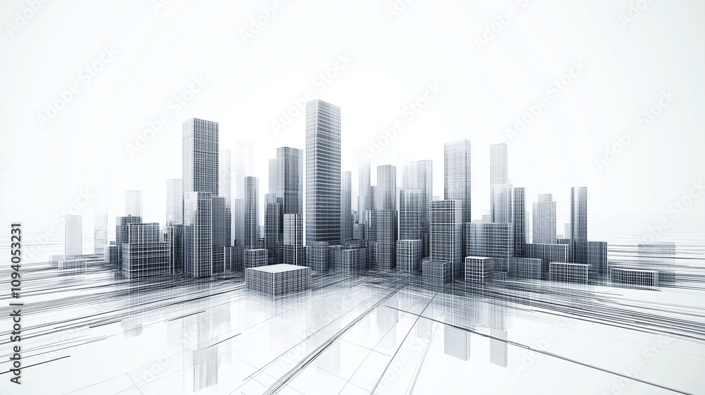 Abstract Wireframe Representation of a Futuristic Business City Abstract Wireframe Representation of a Futuristic Business City